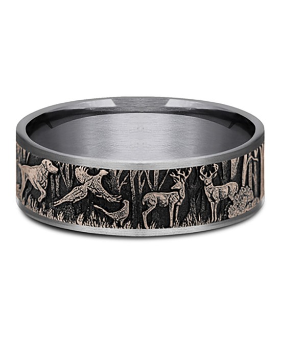 Gentlemen's Forest Scene Comfort Fit Band in Tantalum and Yellow Gold